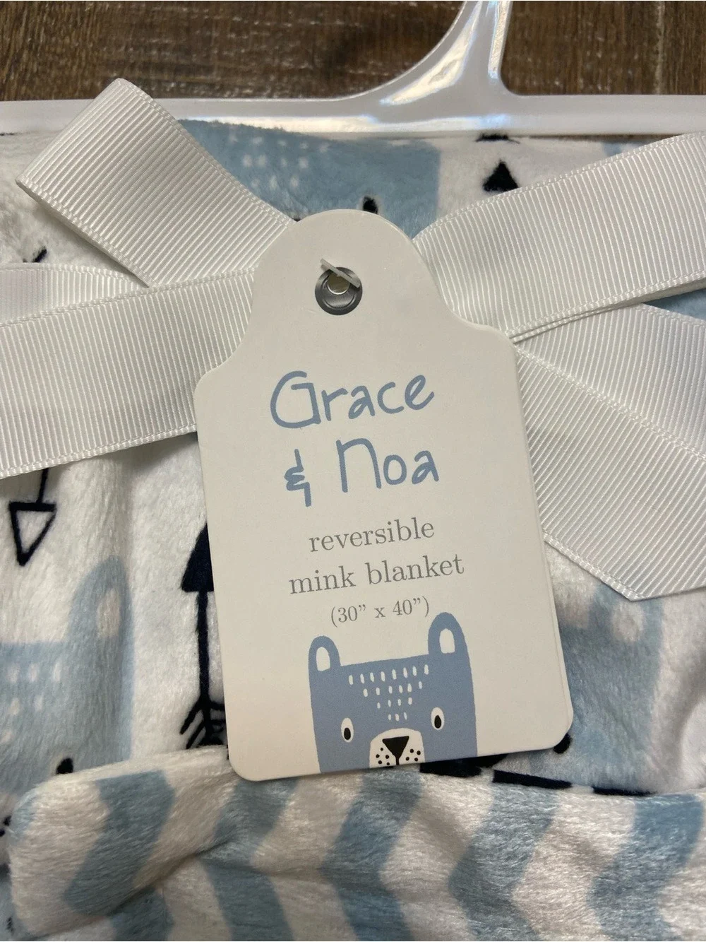 Grace & Noa Blue Bear Baby Blanket NWT